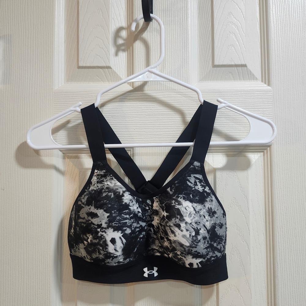Under Armour Infinity High Sports Bra Black White Marble Print 1374121 XS